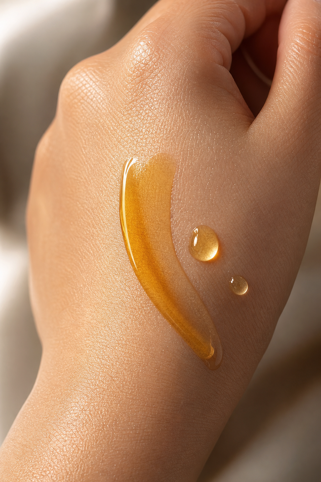 Swatch of the lightweight golden oil on skin